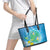 Hawaii Honu Leather Tote Bag Tropical Flowers Blue Gradient