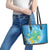 Hawaii Honu Leather Tote Bag Tropical Flowers Blue Gradient