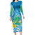 Hawaii Honu Long Sleeve Bodycon Dress Tropical Flowers Blue Gradient