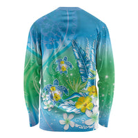 Hawaii Honu Long Sleeve Shirt Tropical Flowers Blue Gradient