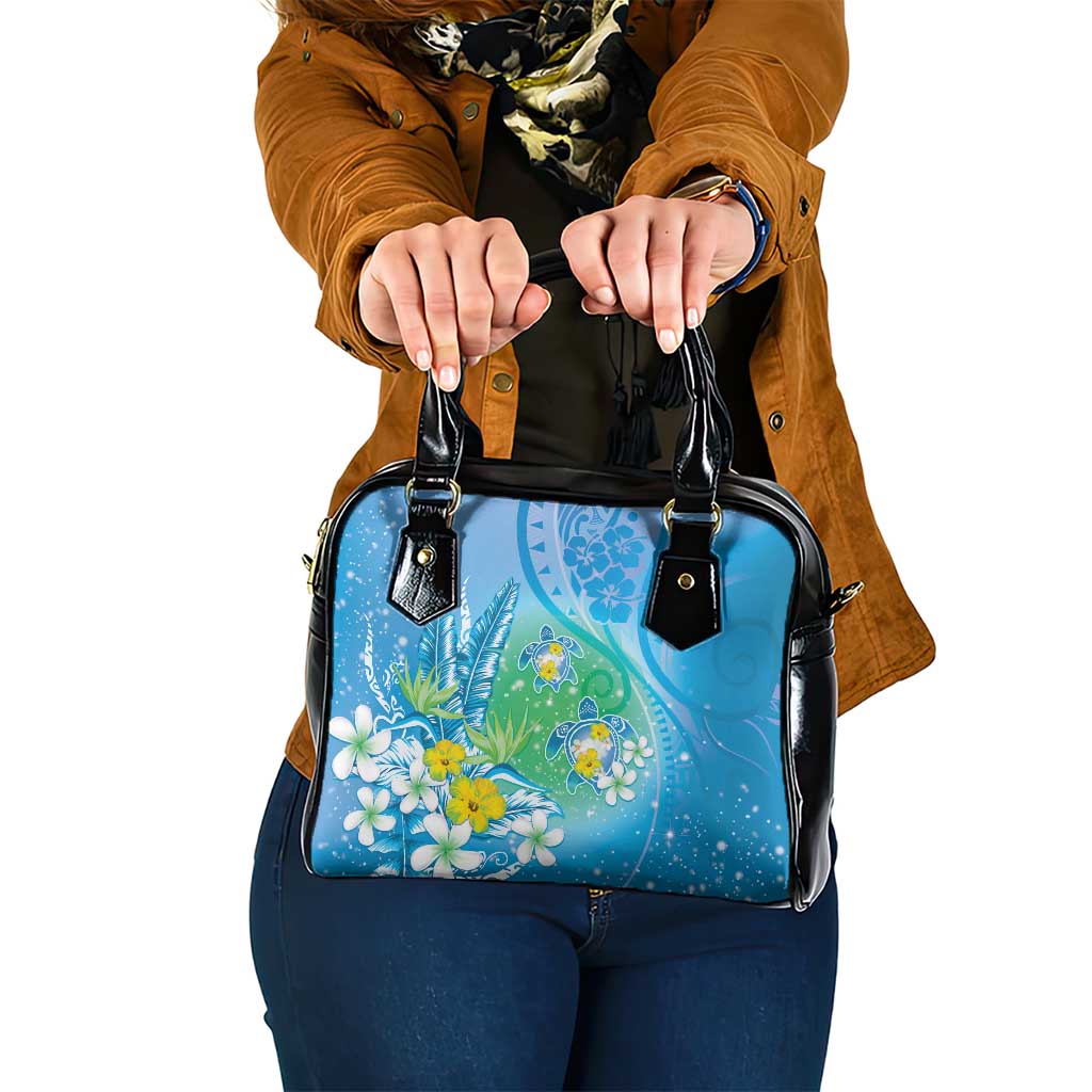 Hawaii Honu Shoulder Handbag Tropical Flowers Blue Gradient