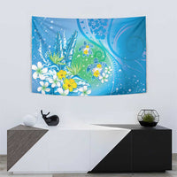 Hawaii Honu Tapestry Tropical Flowers Blue Gradient