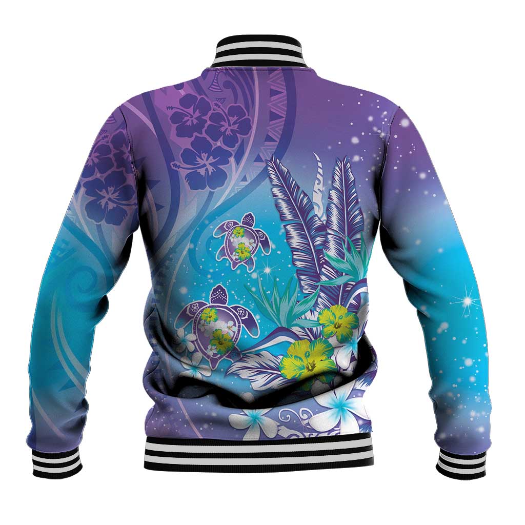 Hawaii Honu Baseball Jacket Tropical Flowers Purple Gradient