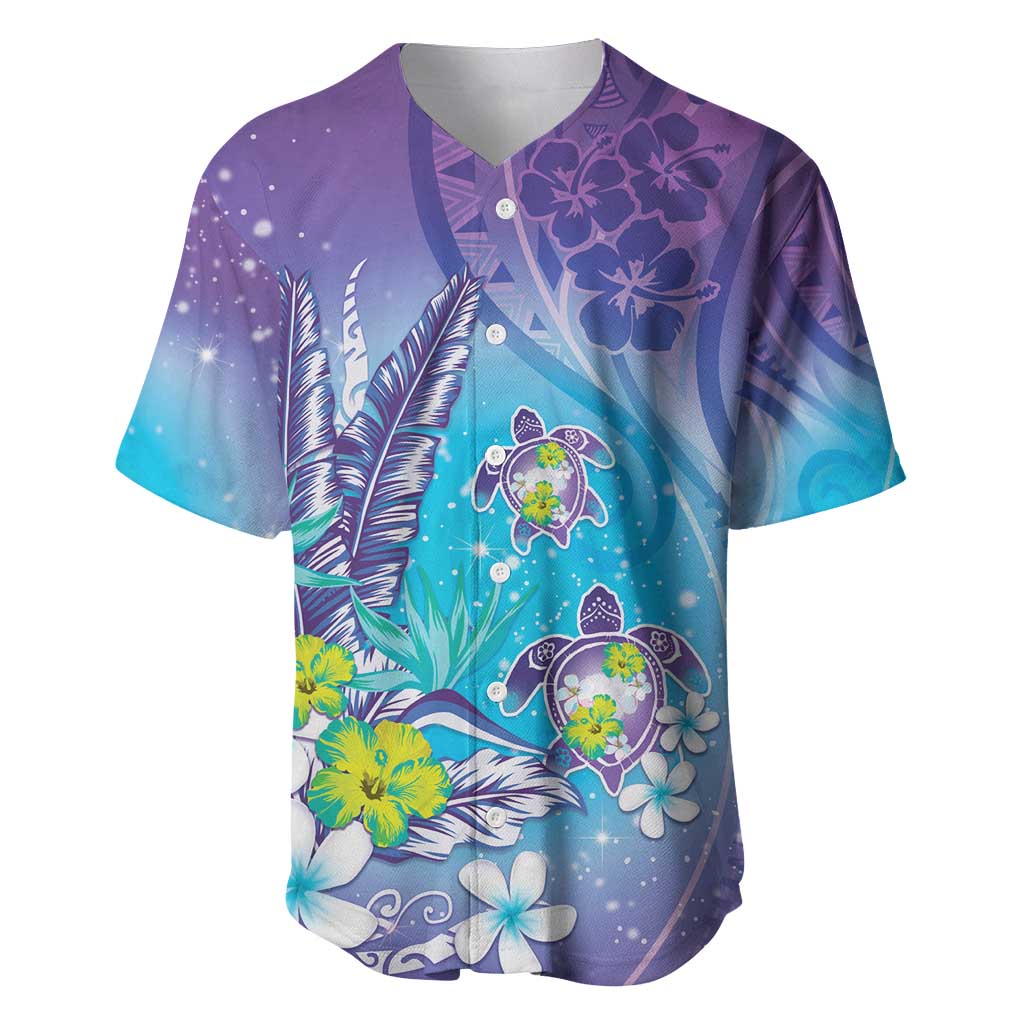 Hawaii Honu Baseball Jersey Tropical Flowers Purple Gradient