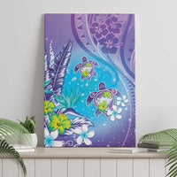 Hawaii Honu Canvas Wall Art Tropical Flowers Purple Gradient