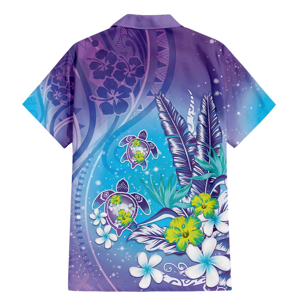 Hawaii Honu Family Matching Mermaid Dress and Hawaiian Shirt Tropical Flowers Purple Gradient