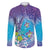 Hawaii Honu Family Matching Off The Shoulder Long Sleeve Dress and Hawaiian Shirt Tropical Flowers Purple Gradient