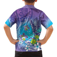 Hawaii Honu Family Matching Puletasi and Hawaiian Shirt Tropical Flowers Purple Gradient LT05 - Polynesian Pride