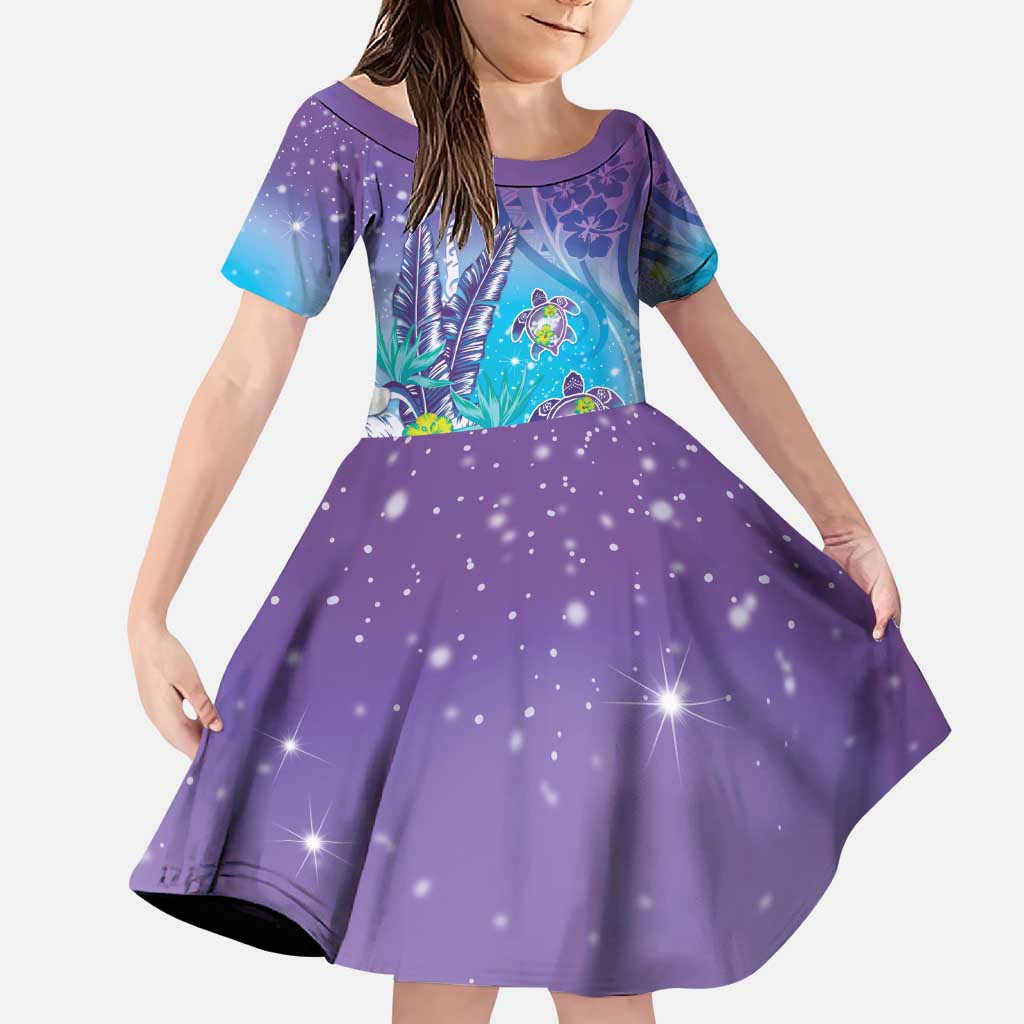Hawaii Honu Family Matching Puletasi and Hawaiian Shirt Tropical Flowers Purple Gradient LT05 Daughter's Dress Purple - Polynesian Pride