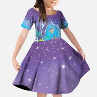 Hawaii Honu Family Matching Puletasi and Hawaiian Shirt Tropical Flowers Purple Gradient LT05 Daughter's Dress Purple - Polynesian Pride