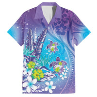 Hawaii Honu Family Matching Puletasi and Hawaiian Shirt Tropical Flowers Purple Gradient LT05 Dad's Shirt - Short Sleeve Purple - Polynesian Pride