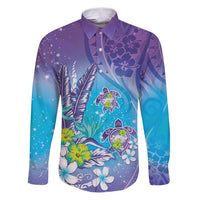 Hawaii Honu Family Matching Puletasi and Hawaiian Shirt Tropical Flowers Purple Gradient LT05 Dad's Shirt - Long Sleeve Purple - Polynesian Pride