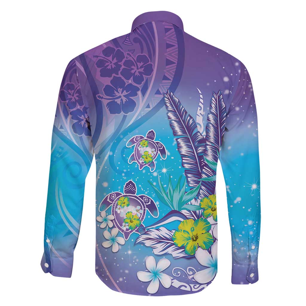 Hawaii Honu Family Matching Puletasi and Hawaiian Shirt Tropical Flowers Purple Gradient LT05 - Polynesian Pride