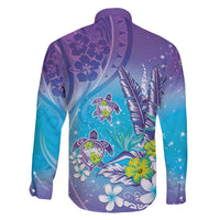 Hawaii Honu Family Matching Puletasi and Hawaiian Shirt Tropical Flowers Purple Gradient LT05 - Polynesian Pride