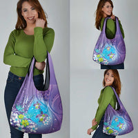 Hawaii Honu Grocery Bag Tropical Flowers Purple Gradient