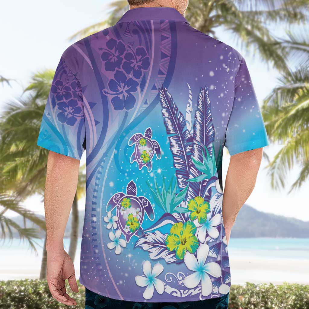 Hawaii Honu Hawaiian Shirt Tropical Flowers Purple Gradient
