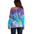 Hawaii Honu Off Shoulder Sweater Tropical Flowers Purple Gradient