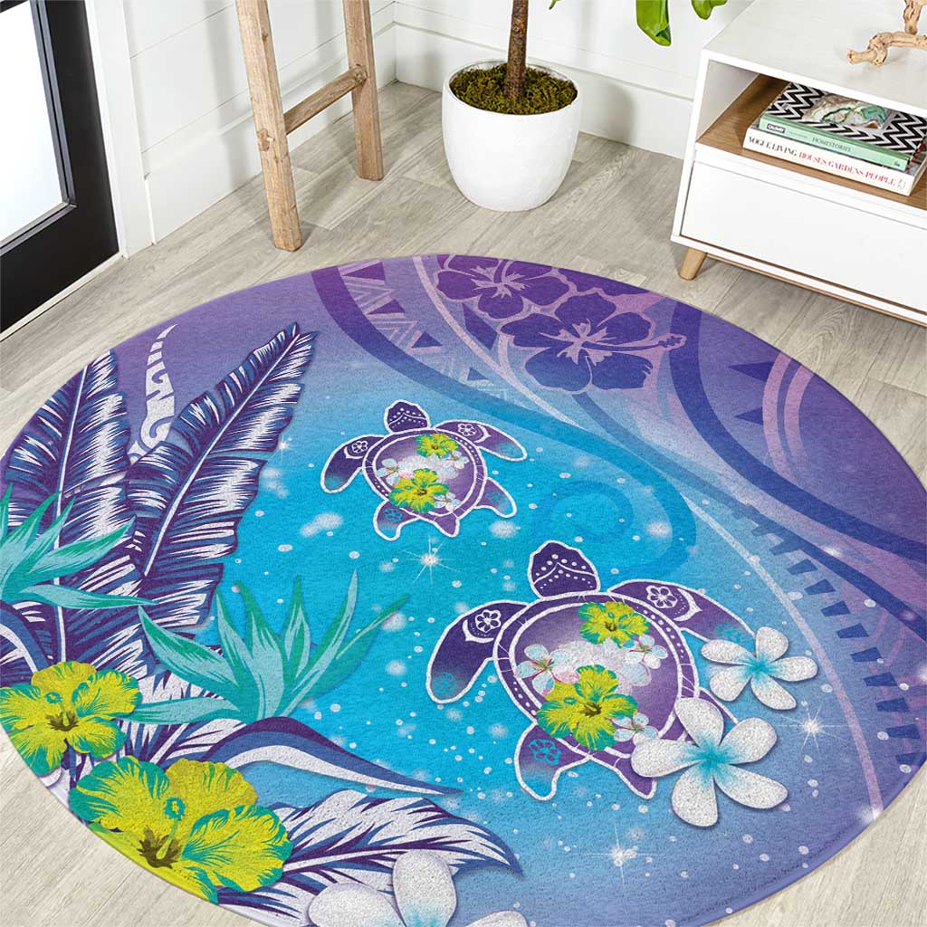 Hawaii Honu Round Carpet Tropical Flowers Purple Gradient