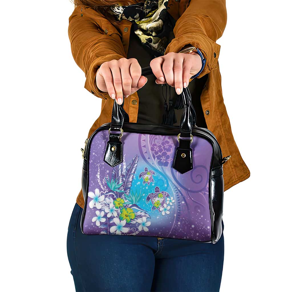 Hawaii Honu Shoulder Handbag Tropical Flowers Purple Gradient