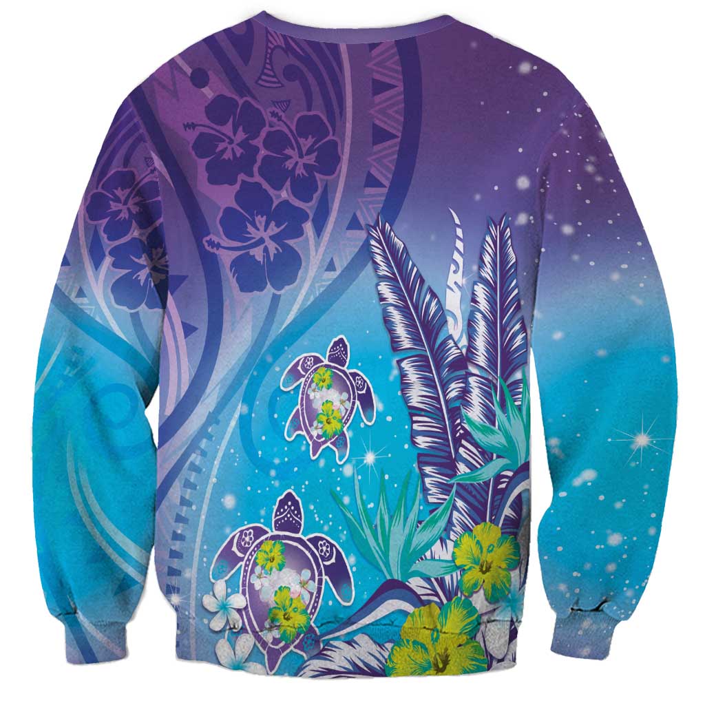 Hawaii Honu Sweatshirt Tropical Flowers Purple Gradient