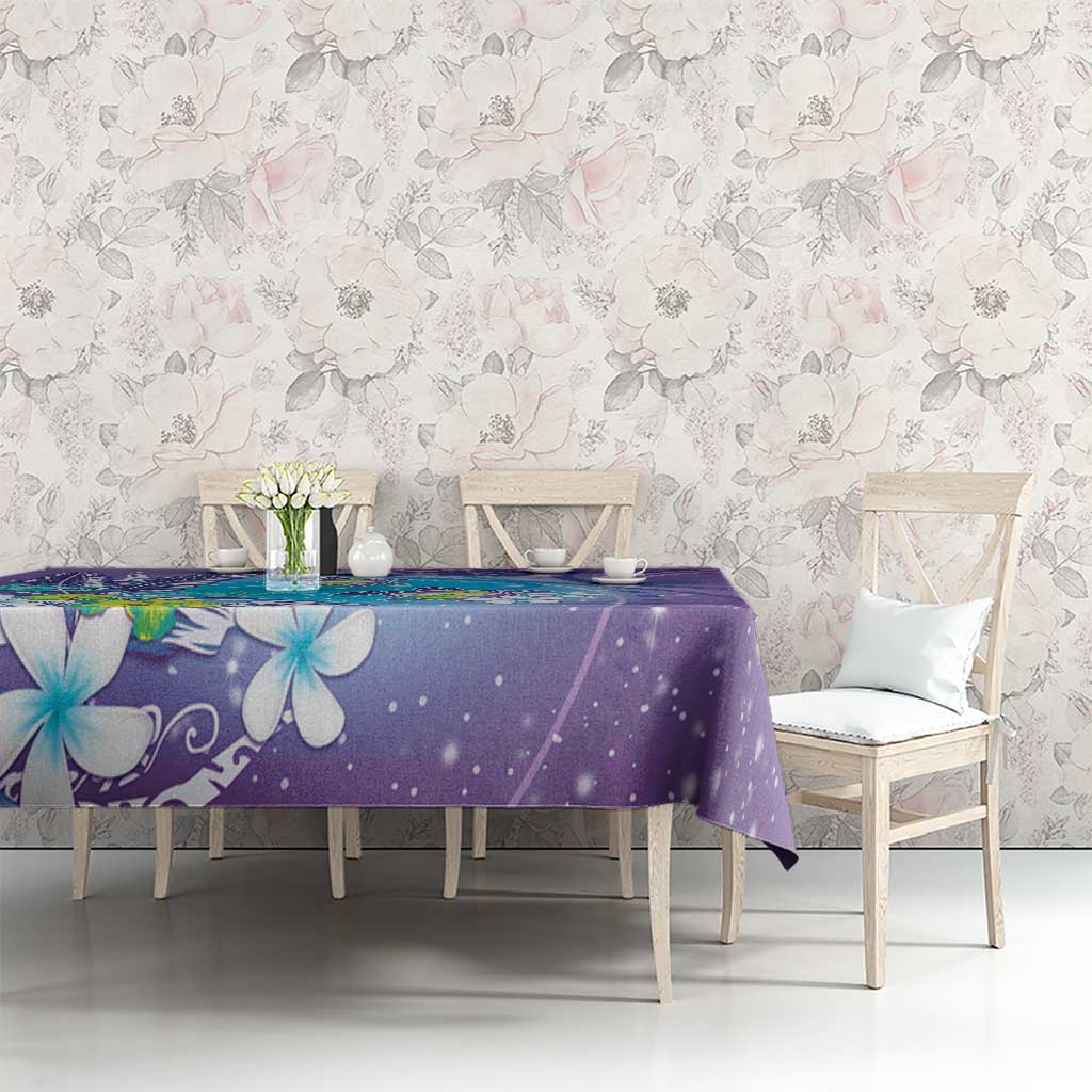 Hawaii Honu Tablecloth Tropical Flowers Purple Gradient