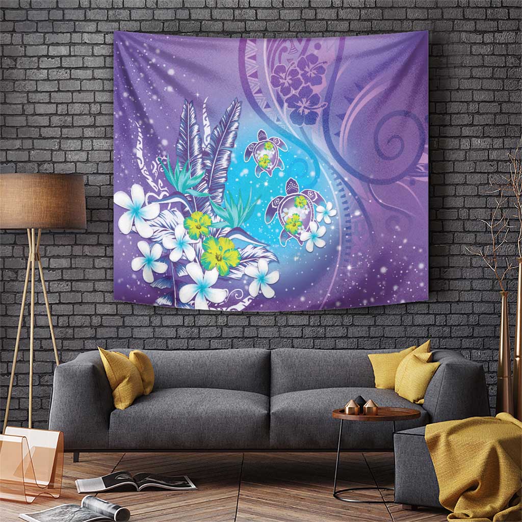 Hawaii Honu Tapestry Tropical Flowers Purple Gradient