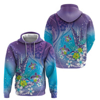 Hawaii Honu Zip Hoodie Tropical Flowers Purple Gradient