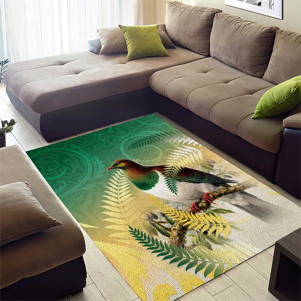 New Zealand Pigeon Kereru Area Rug Maori Fern Art Green Gradient - Polynesian Pride