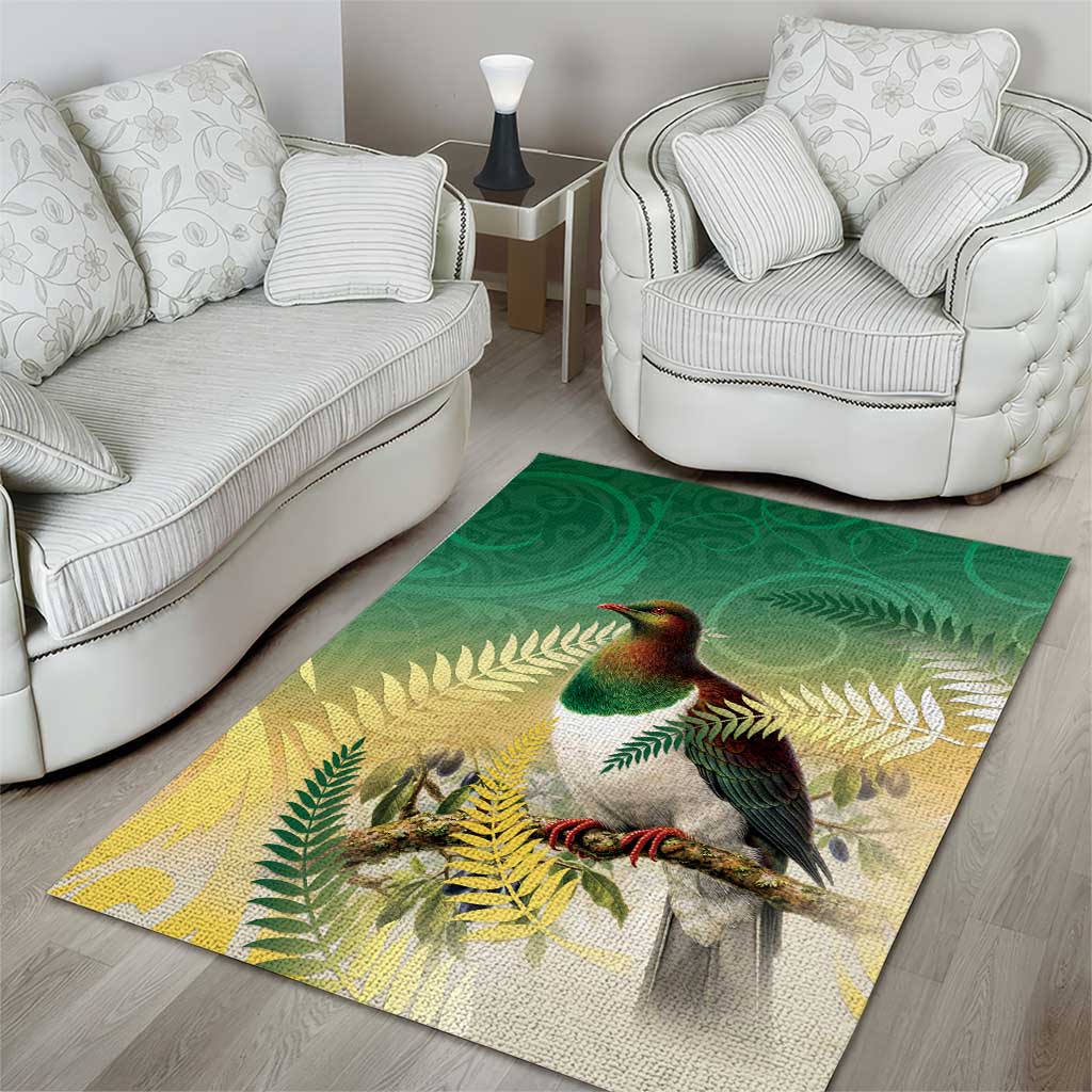 New Zealand Pigeon Kereru Area Rug Maori Fern Art Green Gradient - Polynesian Pride