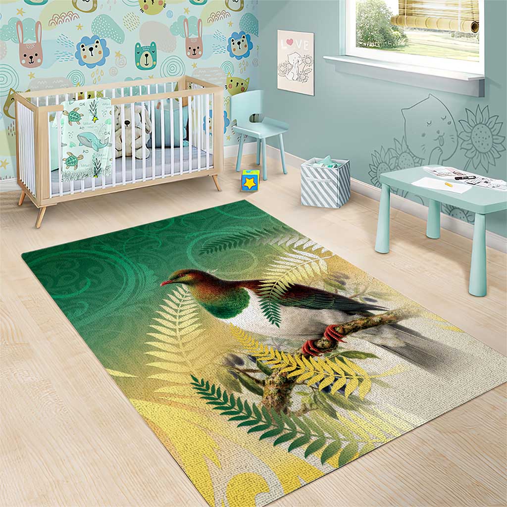 New Zealand Pigeon Kereru Area Rug Maori Fern Art Green Gradient - Polynesian Pride