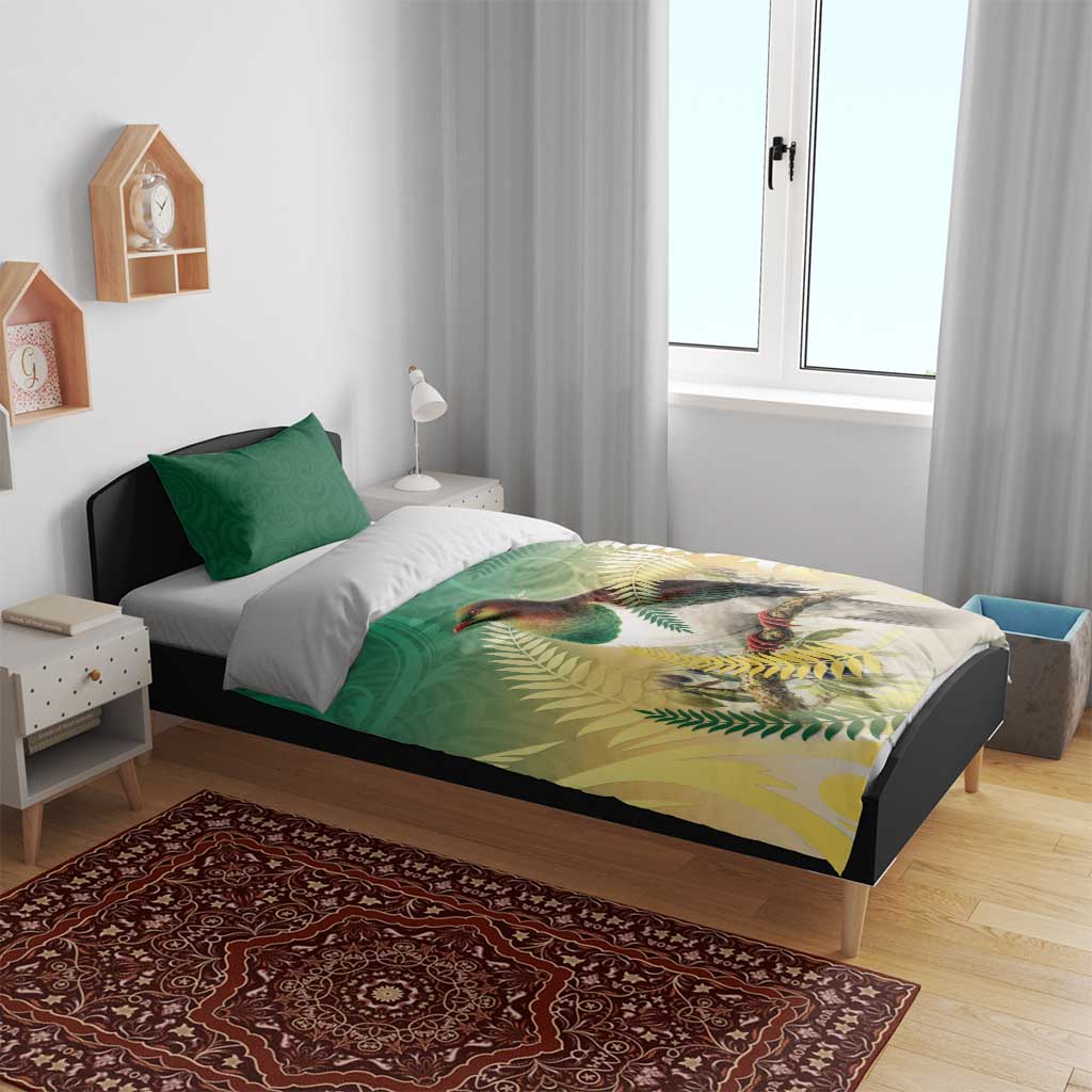New Zealand Pigeon Kereru Bedding Set Maori Fern Art Green Gradient - Polynesian Pride