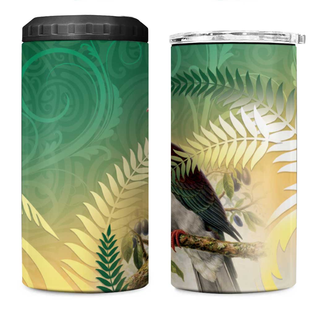 New Zealand Pigeon Kereru 4 in 1 Can Cooler Tumbler Maori Fern Art Green Gradient - Polynesian Pride