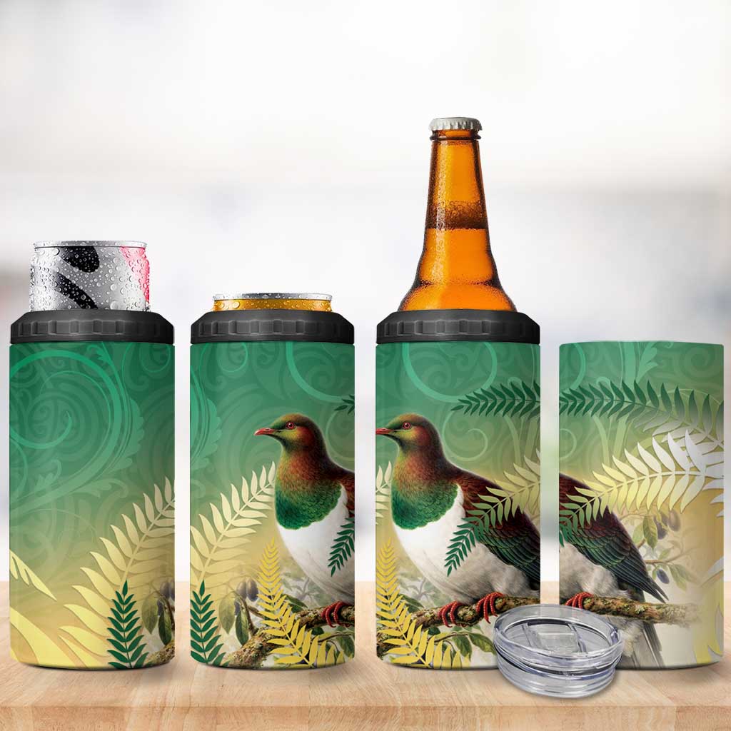 New Zealand Pigeon Kereru 4 in 1 Can Cooler Tumbler Maori Fern Art Green Gradient - Polynesian Pride