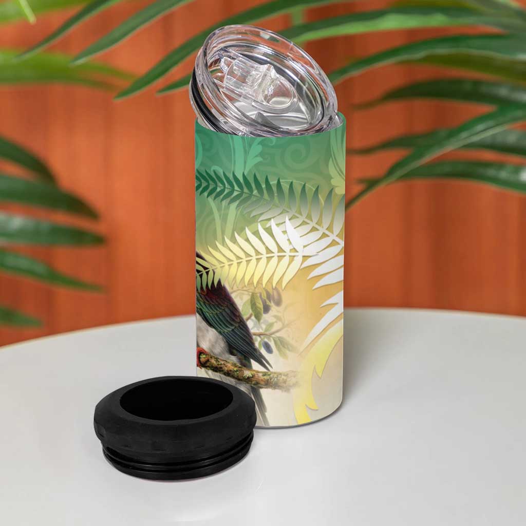 New Zealand Pigeon Kereru 4 in 1 Can Cooler Tumbler Maori Fern Art Green Gradient - Polynesian Pride