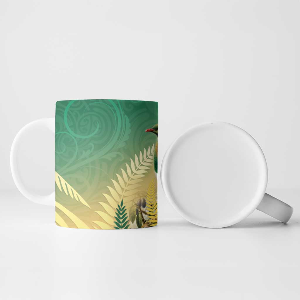 New Zealand Pigeon Kereru Ceramic Mug Maori Fern Art Green Gradient - Polynesian Pride