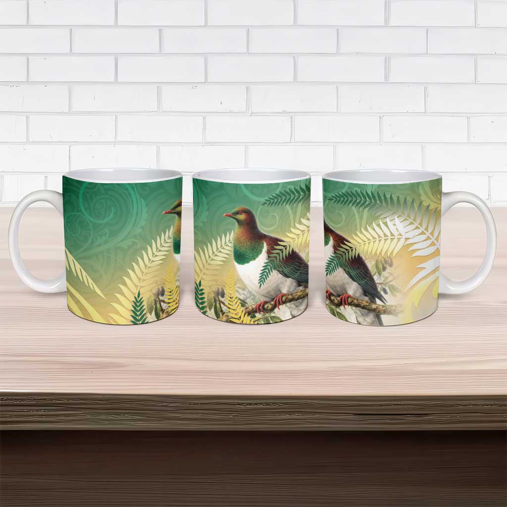 New Zealand Pigeon Kereru Ceramic Mug Maori Fern Art Green Gradient - Polynesian Pride
