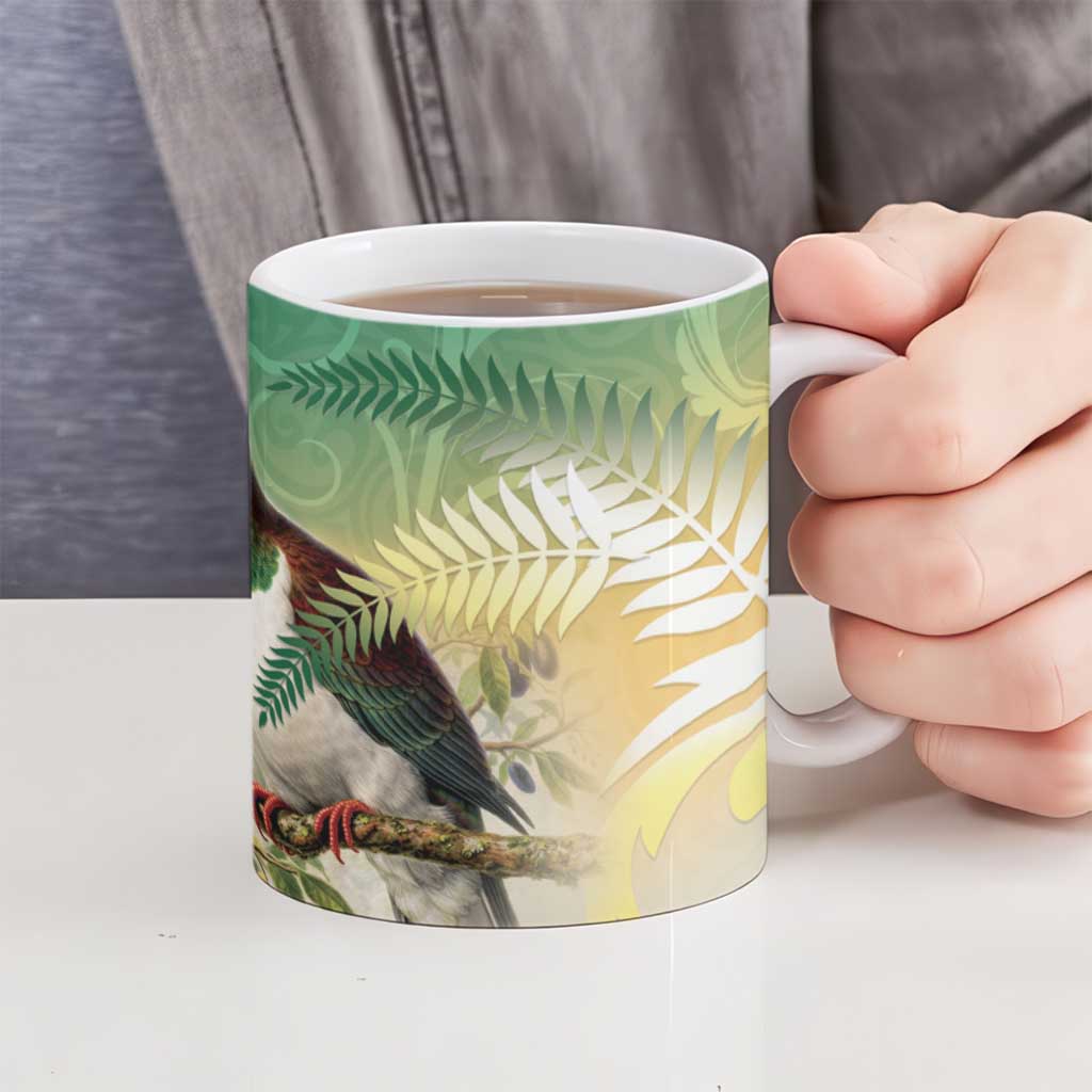 New Zealand Pigeon Kereru Ceramic Mug Maori Fern Art Green Gradient - Polynesian Pride