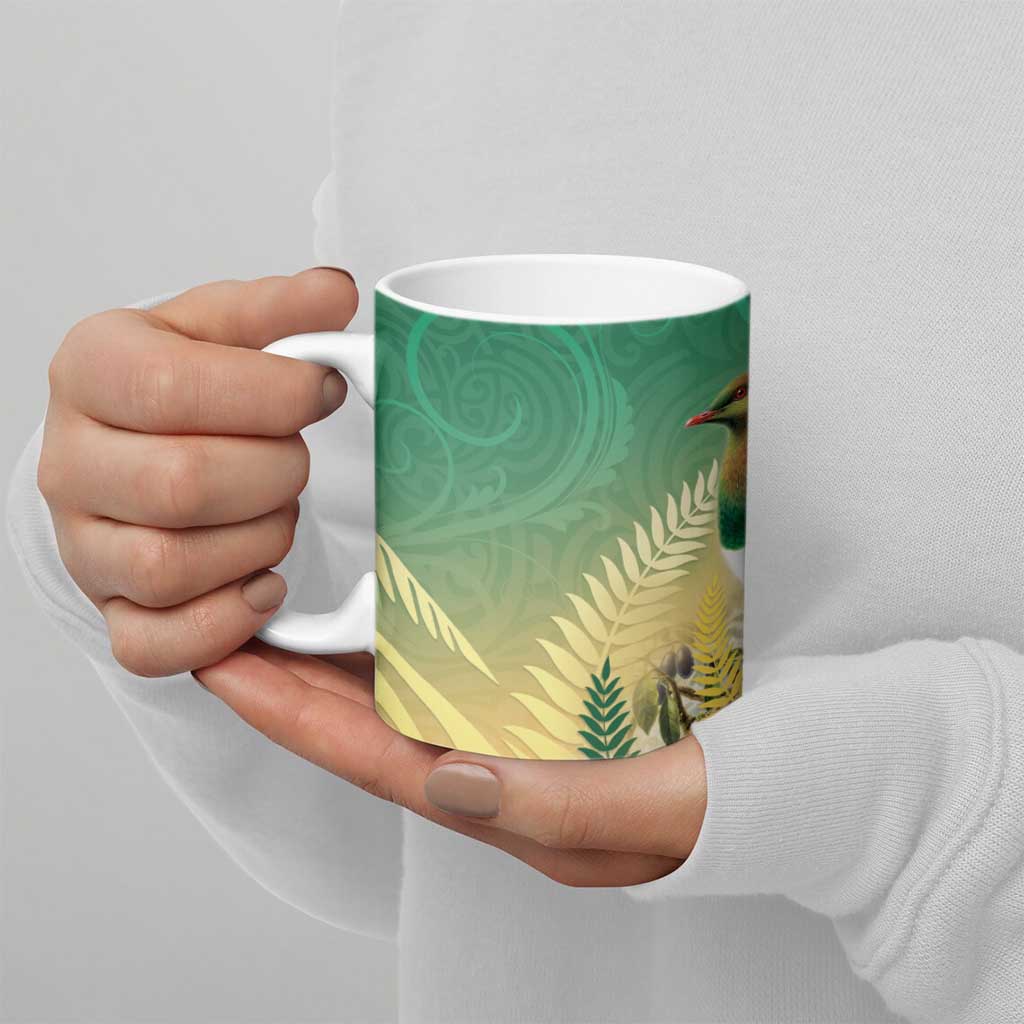 New Zealand Pigeon Kereru Ceramic Mug Maori Fern Art Green Gradient - Polynesian Pride