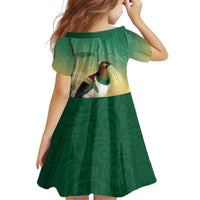 New Zealand Pigeon Kereru Family Matching Off Shoulder Maxi Dress and Hawaiian Shirt Maori Fern Art Green Gradient LT05 - Polynesian Pride