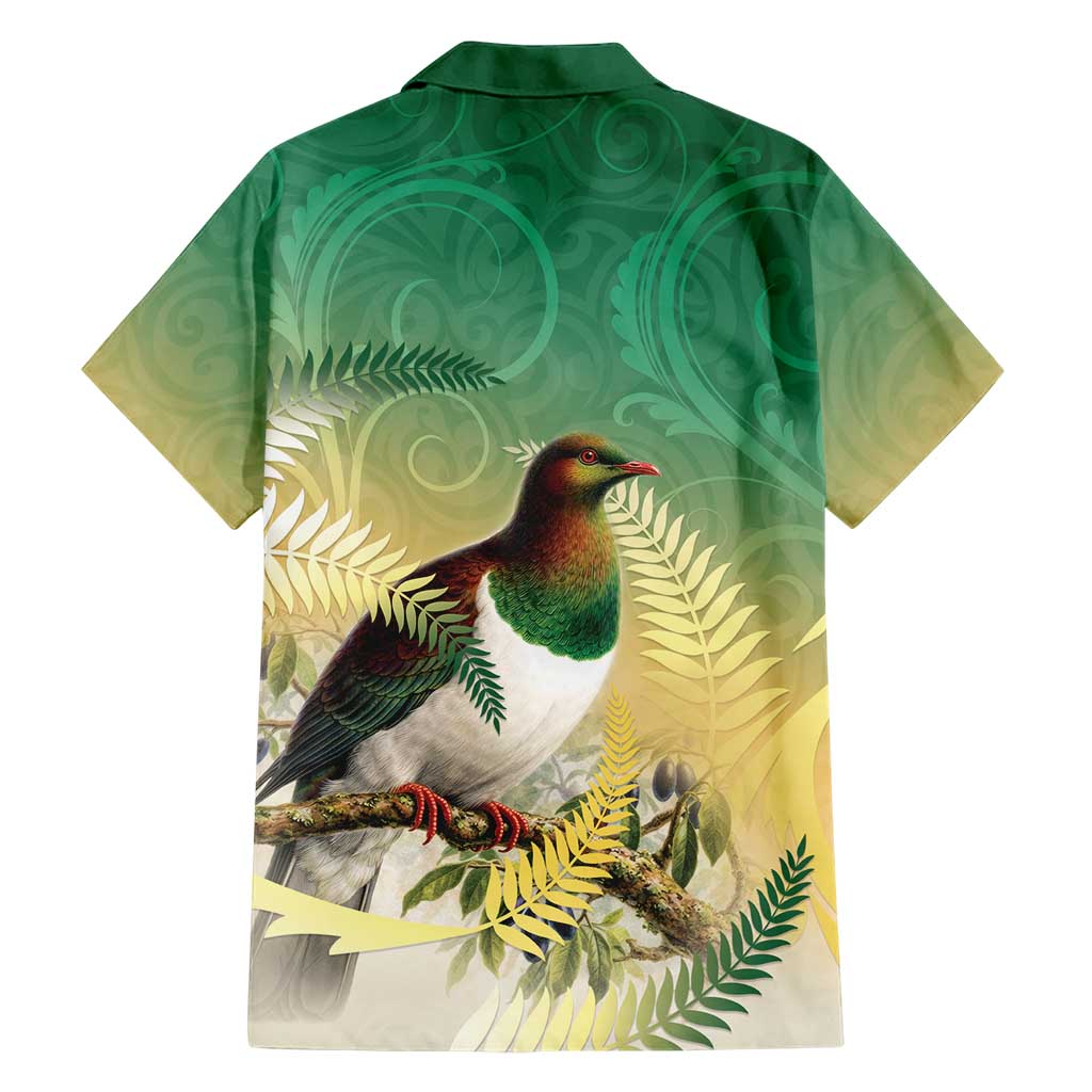 New Zealand Pigeon Kereru Family Matching Off Shoulder Maxi Dress and Hawaiian Shirt Maori Fern Art Green Gradient LT05 - Polynesian Pride