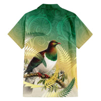 New Zealand Pigeon Kereru Family Matching Off Shoulder Short Dress and Hawaiian Shirt Maori Fern Art Green Gradient LT05 - Polynesian Pride