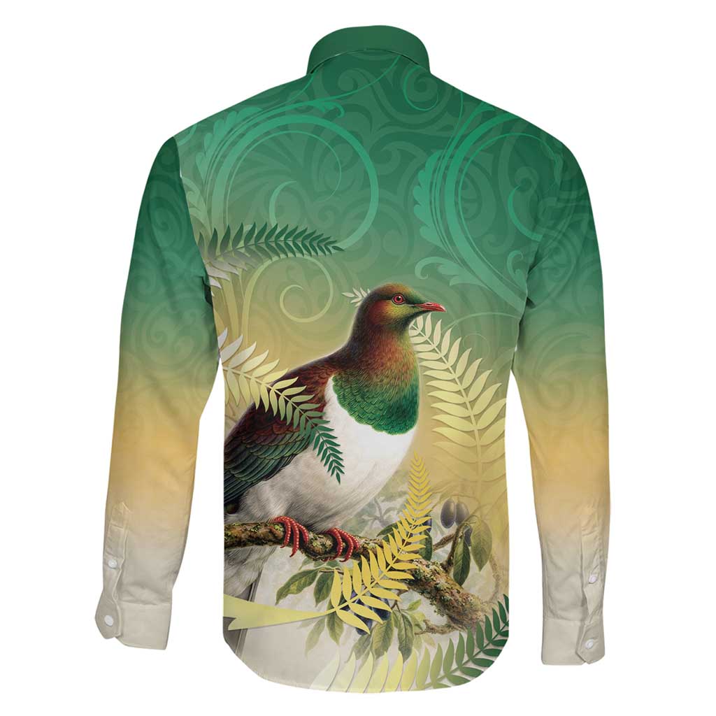 New Zealand Pigeon Kereru Family Matching Short Sleeve Bodycon Dress and Hawaiian Shirt Maori Fern Art Green Gradient LT05 - Polynesian Pride