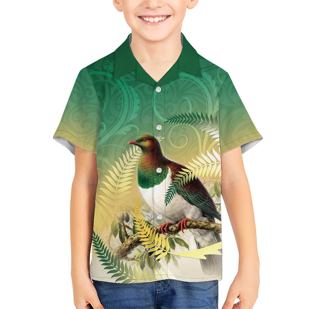 New Zealand Pigeon Kereru Hawaiian Shirt Maori Fern Art Green Gradient LT05 - Polynesian Pride