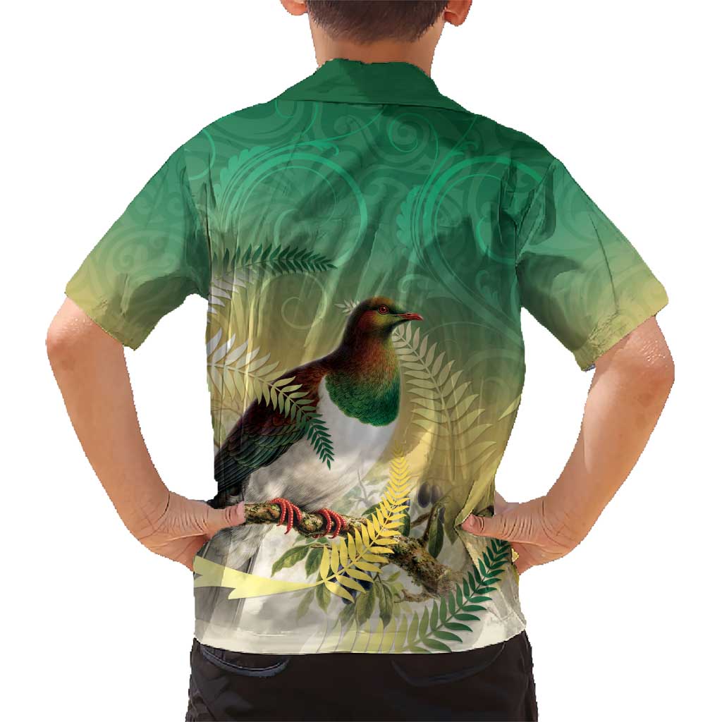 New Zealand Pigeon Kereru Kid Hawaiian Shirt Maori Fern Art Green Gradient LT05 - Polynesian Pride