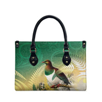 New Zealand Pigeon Kereru Leather Bag Maori Fern Art Green Gradient - Polynesian Pride