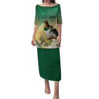 New Zealand Pigeon Kereru Puletasi Maori Fern Art Green Gradient LT05 Long Dress Green - Polynesian Pride