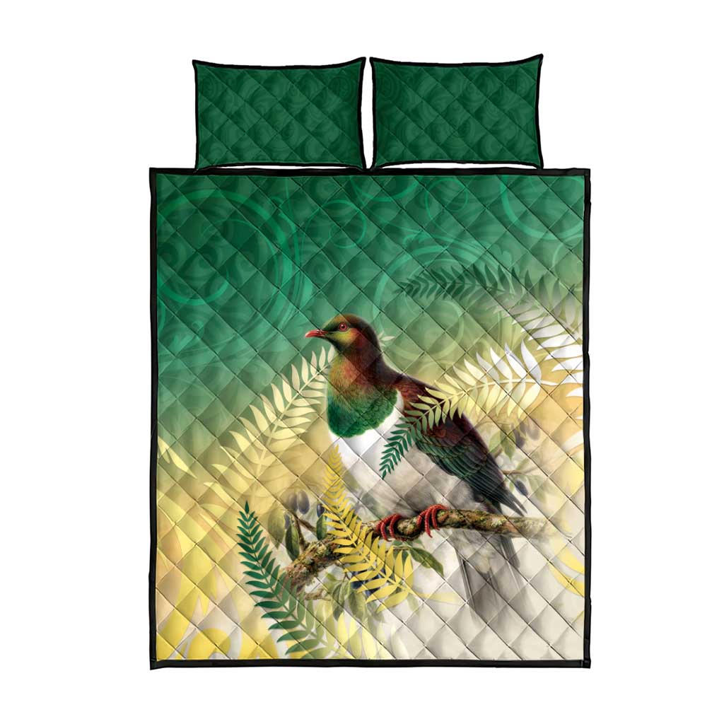 New Zealand Pigeon Kereru Quilt Bed Set Maori Fern Art Green Gradient - Polynesian Pride