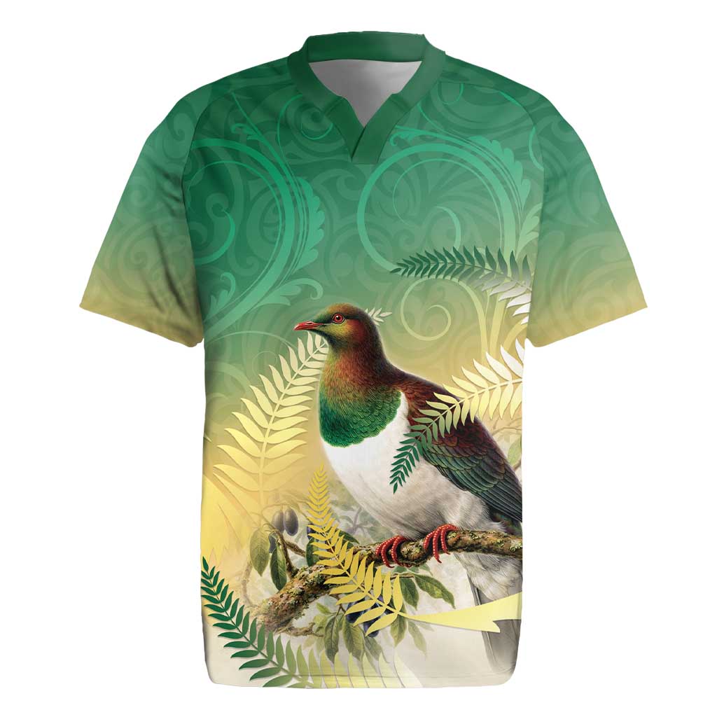 New Zealand Pigeon Kereru Rugby Jersey Maori Fern Art Green Gradient - Polynesian Pride