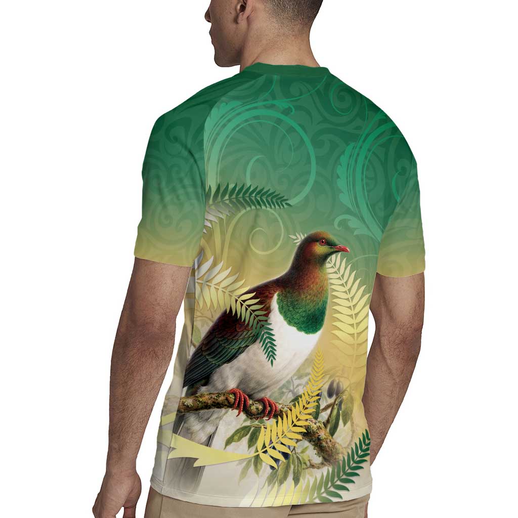 New Zealand Pigeon Kereru Rugby Jersey Maori Fern Art Green Gradient - Polynesian Pride