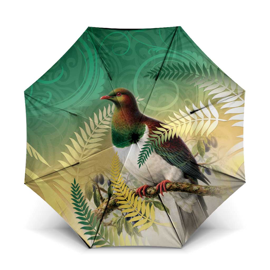 New Zealand Pigeon Kereru Umbrella Maori Fern Art Green Gradient - Polynesian Pride